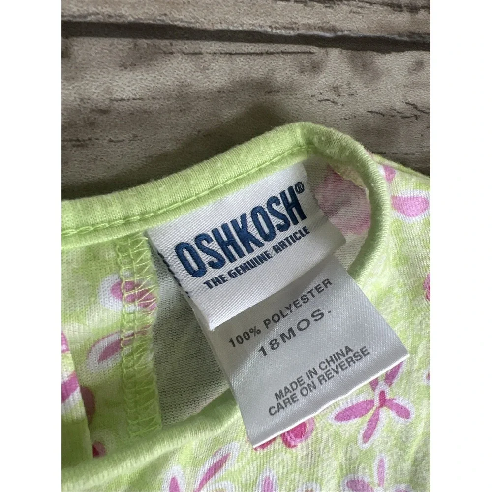 Vtg Oshkosh Girl‎ Bubble Pant Romper Pink Flower Green 18 Months Summer